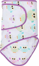Miracle Blanket Swaddle Wrap for Newborn Infant Baby, Owls with Purple Trim