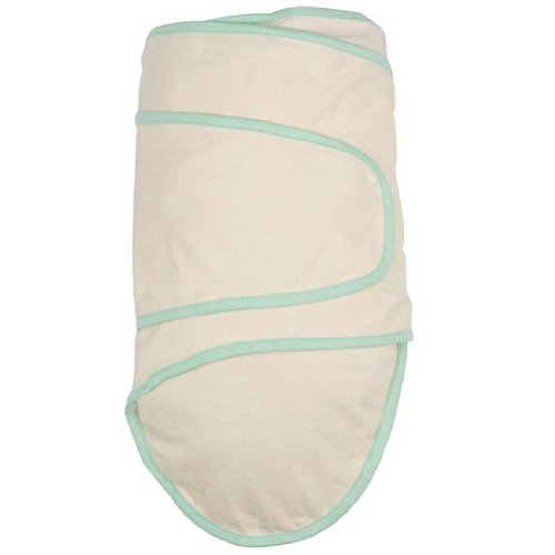 Miracle Blanket Swaddle Unisex Baby, Beige with Green Trim, Newborn to 14 Weeks