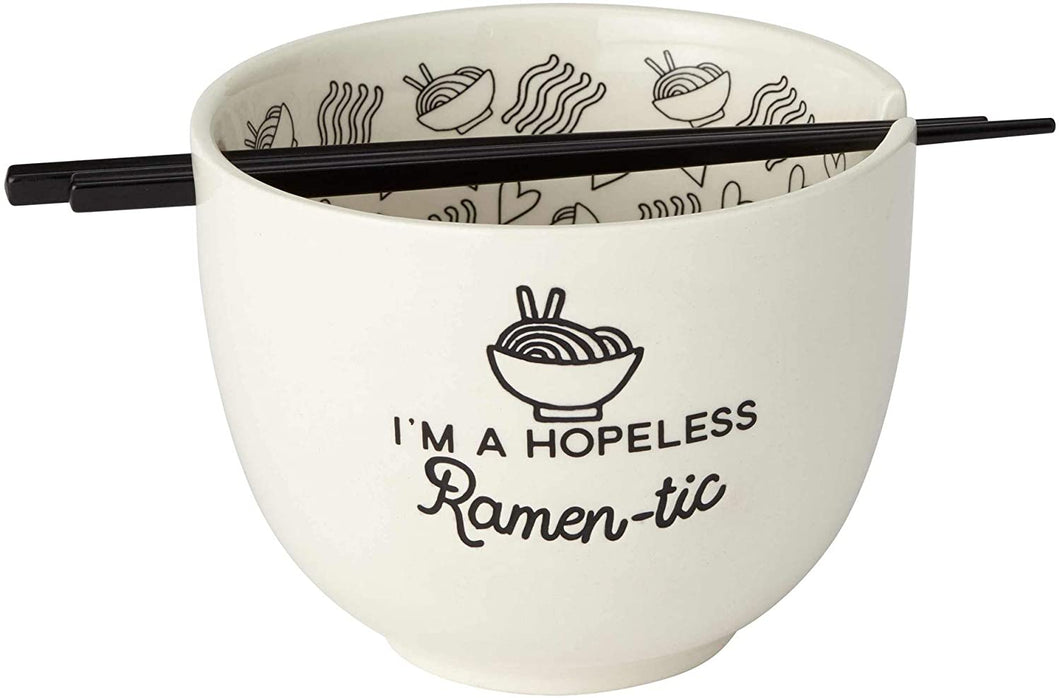 Enesco Our Name is Mud Hopeless Ramen-Tic Soup Bowl and Chopsticks Set, 5 Inches, White