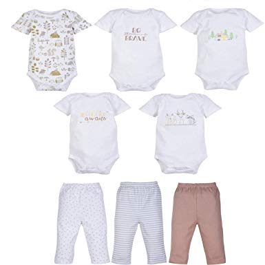 MiracleWear Cute Kid’s Outfits w/ Bodysuit Rompers & Pants (8 Pcs) Baby Boy Clothing Sets (Boy, 6-9 Months)